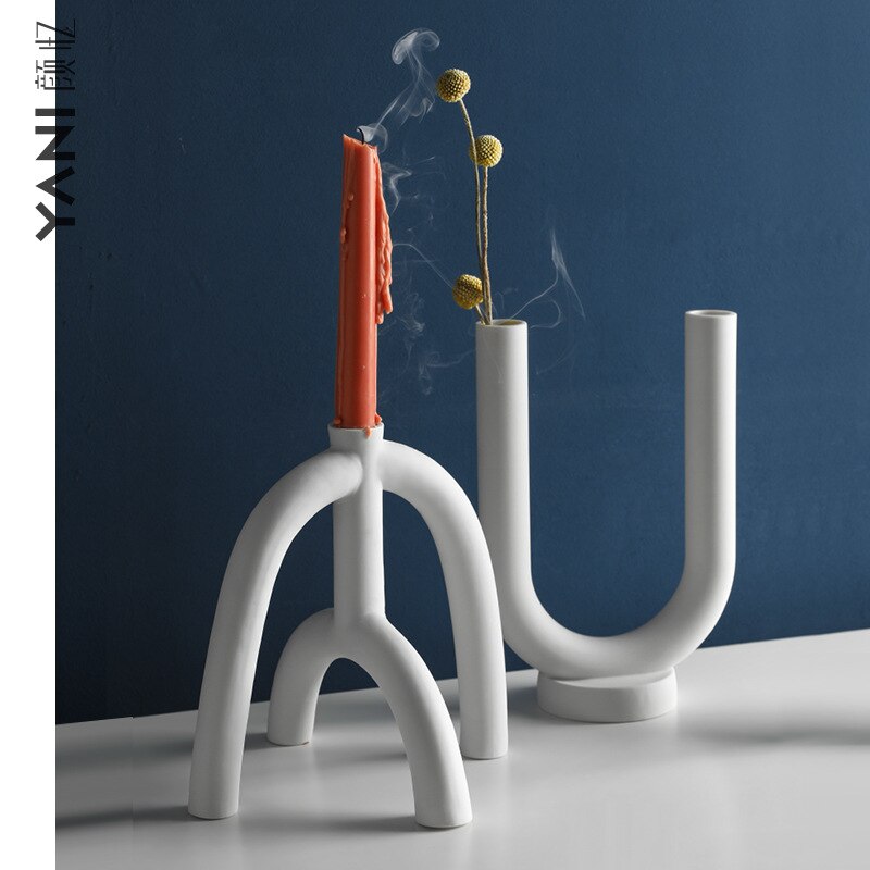 White Ceramic Candlestick
