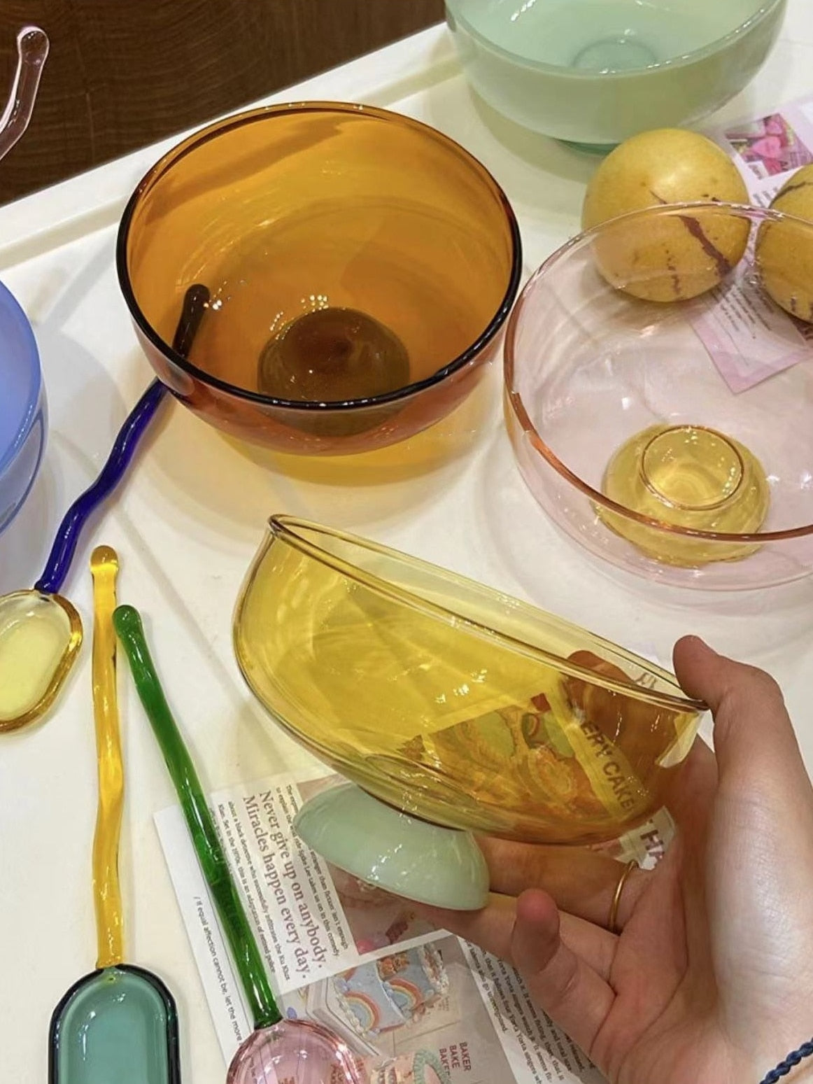 Colorful glass tableware soup bowl