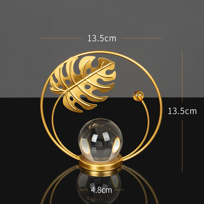 Iron Leaf Crystal Ball Metal Decoration