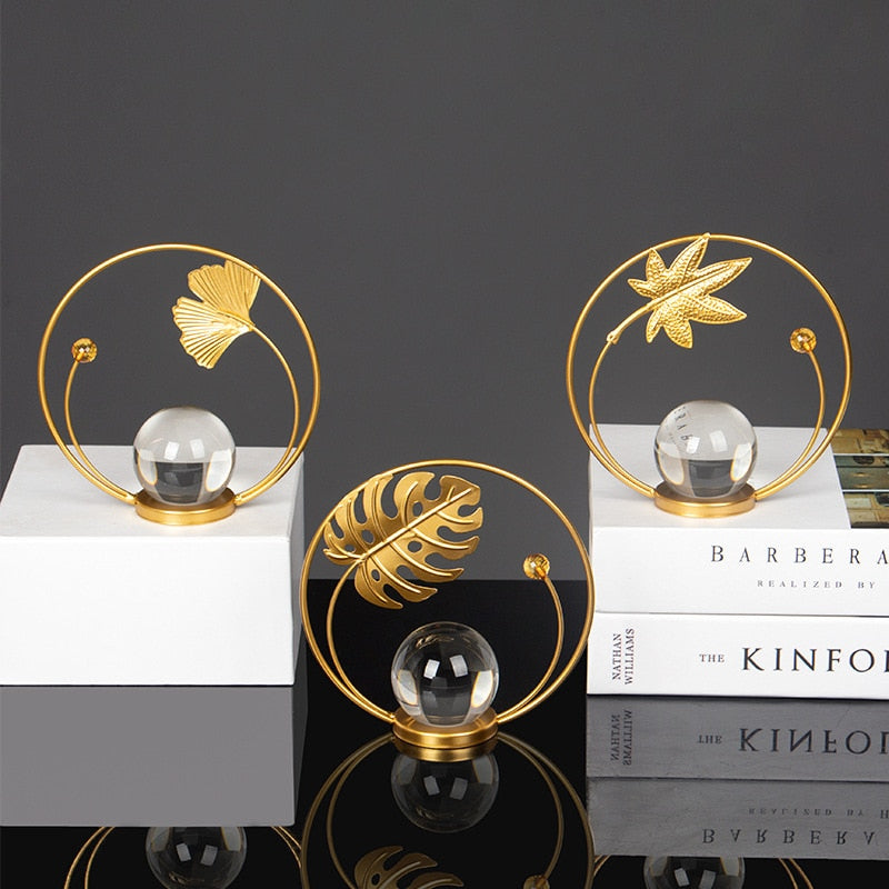 Iron Leaf Crystal Ball Metal Decoration