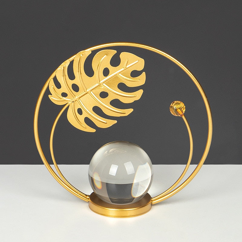 Iron Leaf Crystal Ball Metal Decoration