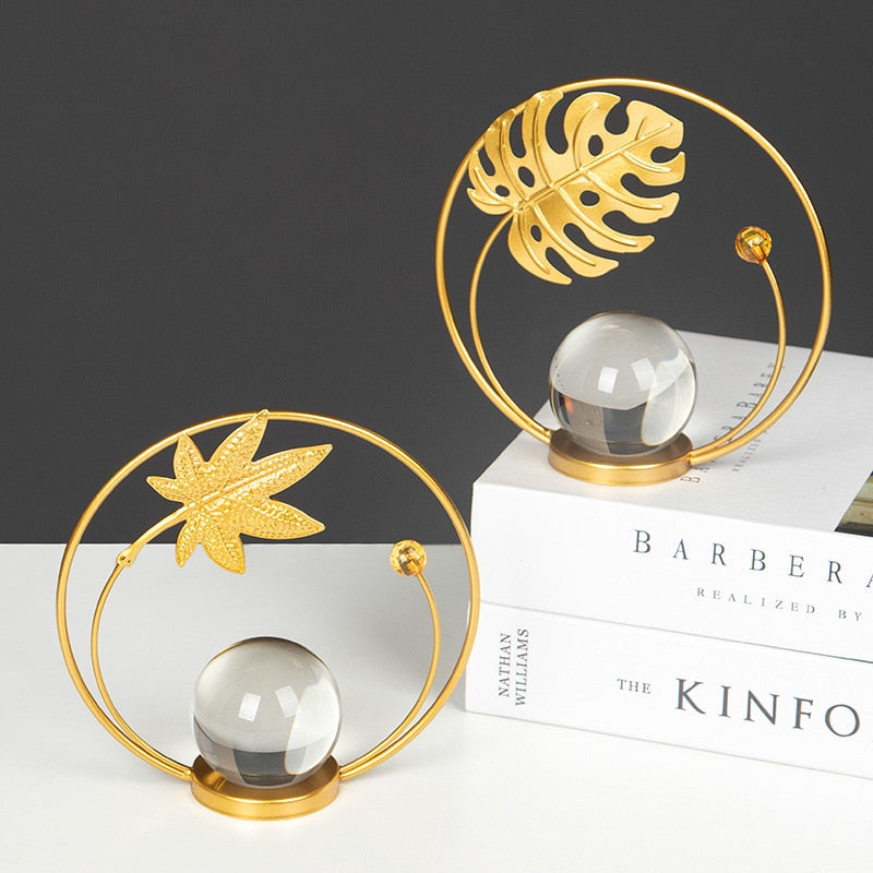Iron Leaf Crystal Ball Metal Decoration