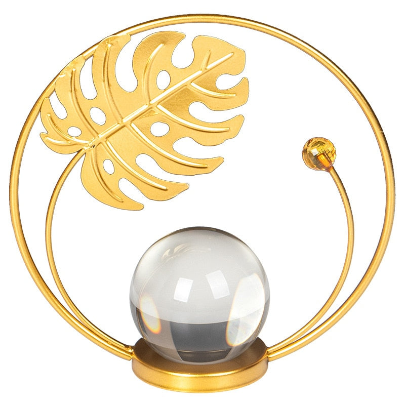 Iron Leaf Crystal Ball Metal Decoration