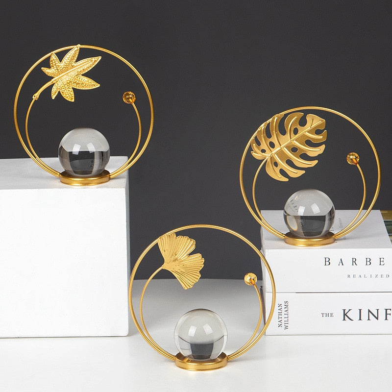 Iron Leaf Crystal Ball Metal Decoration