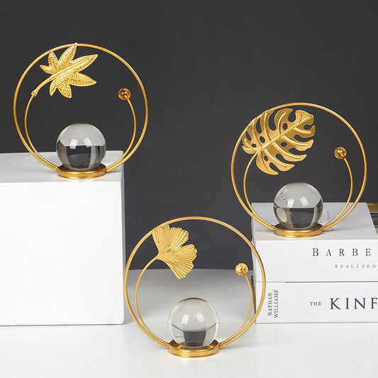 Iron Leaf Crystal Ball Metal Decoration